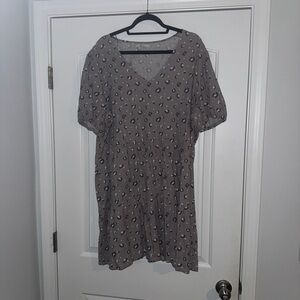 Gray V-Neck Dress with Polka Dots